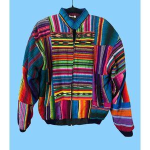Multi-colored Women’s ethnic Blanket Patchwork Jacket zip size XL